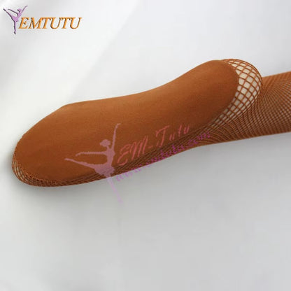 BW037 EMTUTU Ballroom Salsa Samba Latin Professional Fishnet Dance Tights Tan Toffee Caramel Black Hard Yarn Fishnet Tights Pantyhose