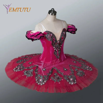 EM1052 EMTUTU Women Professional Ballet Tutus Burgundy Red Adult Ballet Stage Costume Adult Performance Pancake Tutu Ballet Dress