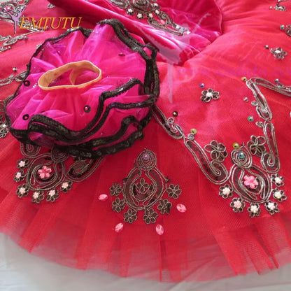 EM1052 EMTUTU Women Professional Ballet Tutus Burgundy Red Adult Ballet Stage Costume Adult Performance Pancake Tutu Ballet Dress