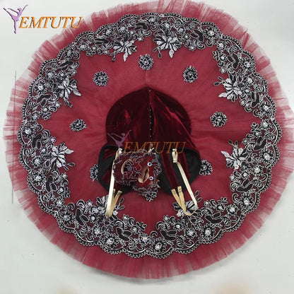 EM1055burgundy deep red EMTUTU Adult Girls Professional Ballet Tutu Deep Red Precious Stones Fairy Ballet Stage Tutu Costume Women Performance Pancake Tutus