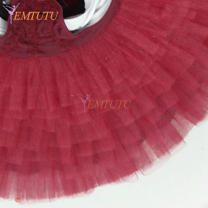 EM1055burgundy deep red EMTUTU Adult Girls Professional Ballet Tutu Deep Red Precious Stones Fairy Ballet Stage Tutu Costume Women Performance Pancake Tutus