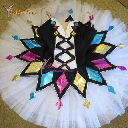 EM1099 EMTUTU Harlequinade Dance Tutu Black White Ballerina Performance Professional Ballet Tutu Costume Classical ballet stage costume Women