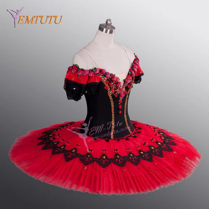 EM1104 EMTUTU Women Adult Black Red Professional Ballet Tutu Costume Kitri Don Quixote Ballet Tutus Skirt Classical Ballerina Stage Costume