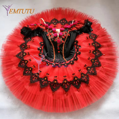 EM1104 EMTUTU Women Adult Black Red Professional Ballet Tutu Costume Kitri Don Quixote Ballet Tutus Skirt Classical Ballerina Stage Costume