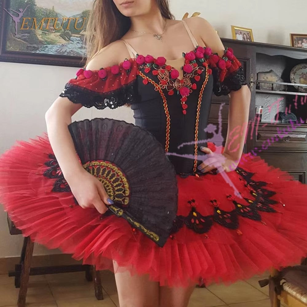 EM1104 EMTUTU Women Adult Black Red Professional Ballet Tutu Costume Kitri Don Quixote Ballet Tutus Skirt Classical Ballerina Stage Costume