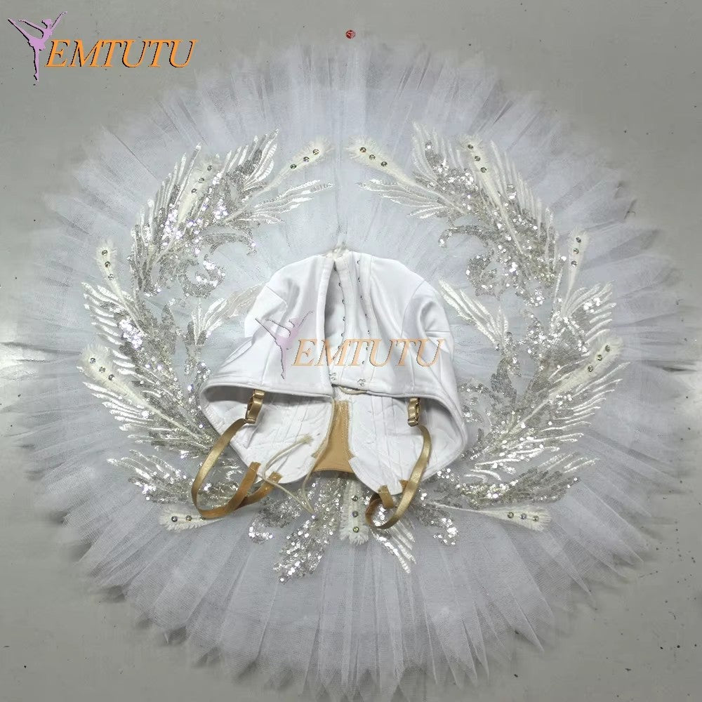 EM1157 EMTUTU White Swan Lake Ballet Tutu Dying Swan Professional Tutu Classical Performance Pancake Ballet Tutus Ballet Stage Costumes Women