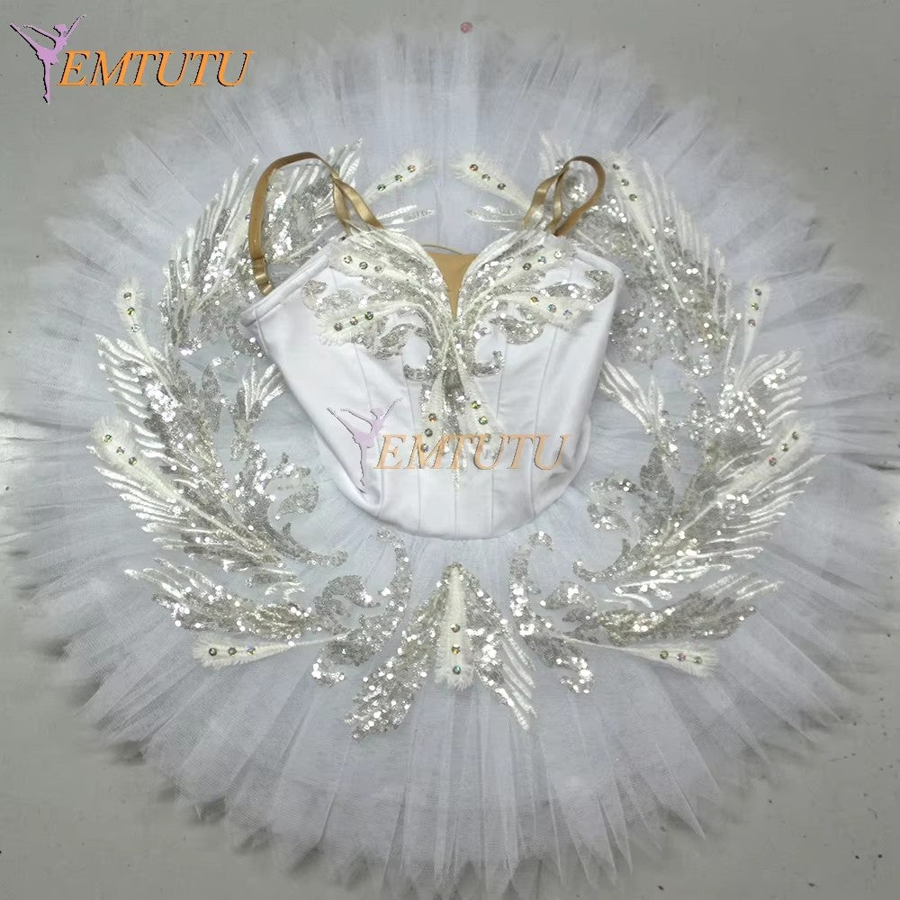 EM1157 EMTUTU White Swan Lake Ballet Tutu Dying Swan Professional Tutu Classical Performance Pancake Ballet Tutus Ballet Stage Costumes Women