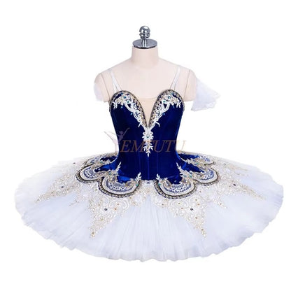 EM1158B EMTUTU Women Adult Professional Ballet Tutu Costume Blue Velvet White Tulle Classical Performance Pancake Ballet Tutu Dress ustom Made