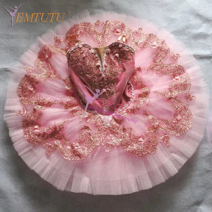 EM1177  EMTUTU Adult Pink Gold Professional Ballet Tutu Women Nutcracker Platter Pancake Ballet Tutu Dress Classical Ballet Performance Costume