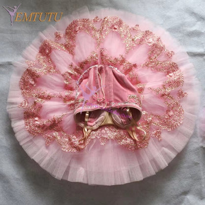 EM1177  EMTUTU Adult Pink Gold Professional Ballet Tutu Women Nutcracker Platter Pancake Ballet Tutu Dress Classical Ballet Performance Costume