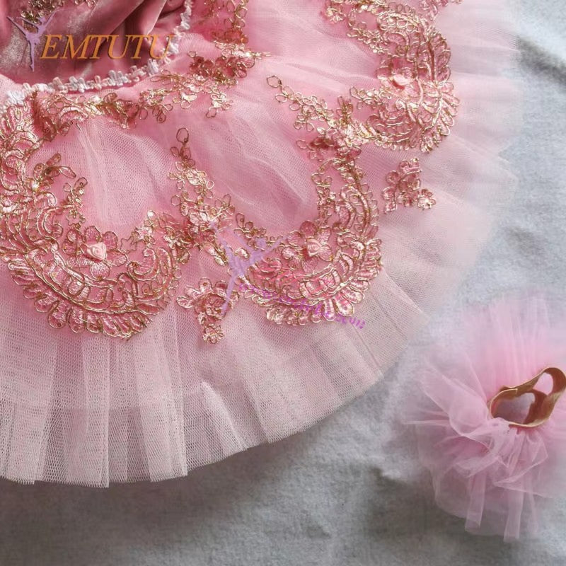 EM1177  EMTUTU Adult Pink Gold Professional Ballet Tutu Women Nutcracker Platter Pancake Ballet Tutu Dress Classical Ballet Performance Costume