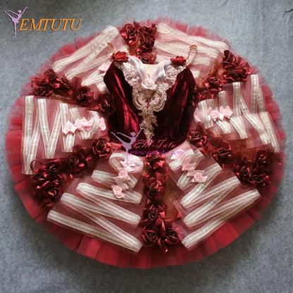 EM1184 EMTUTU Adult Professional Ballet Tutus Burgundy Red Performance Classical Ballet Tutu Ballerina Pancake Ballet Tutu ballet Costume