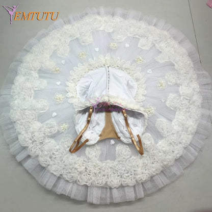 EM1201 EMTUTU adult women professional ballet tutu pink or  white floweres platter classical pancake tutu skirt Performance ballet costumes woman