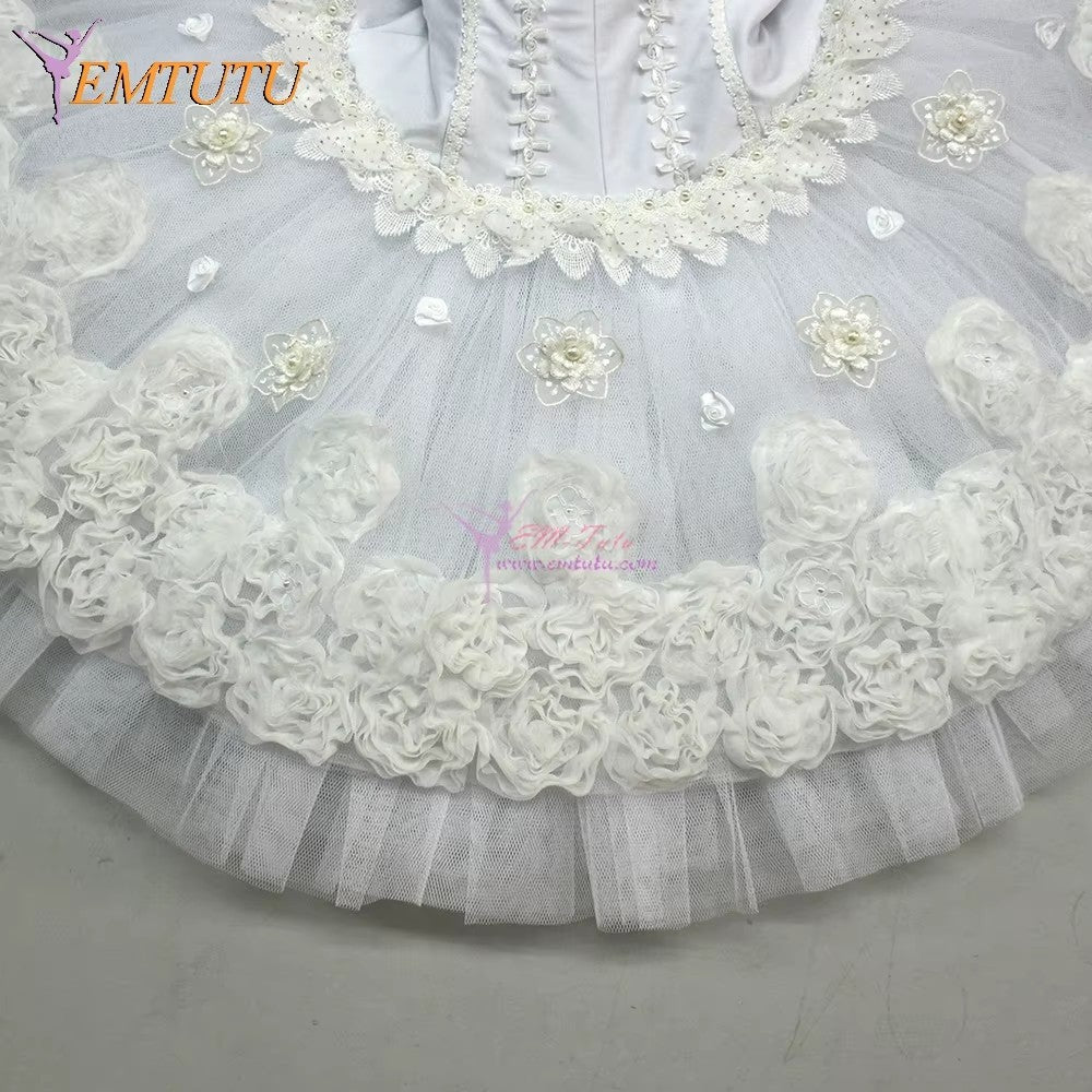 EM1201 EMTUTU adult women professional ballet tutu pink or  white floweres platter classical pancake tutu skirt Performance ballet costumes woman