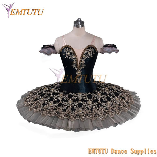 EM1215 EMTUTU Adult Professional Tutus Black Gold Professional ballet tutu Costume Ballerina Pancake tutu dress for women