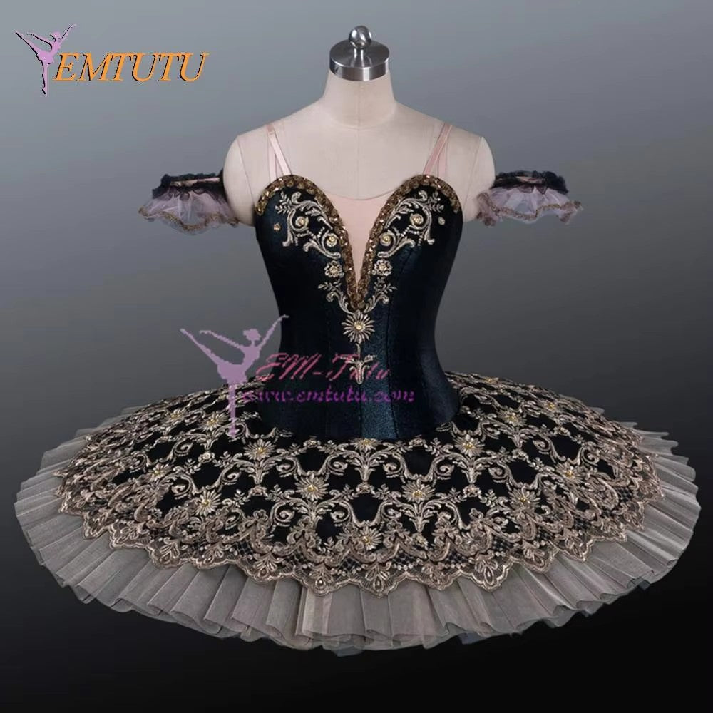 EM1215 EMTUTU Adult Professional Tutus Black Gold Professional ballet tutu Costume Ballerina Pancake tutu dress for women