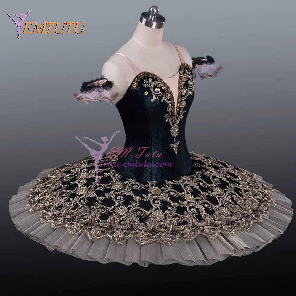 EM1215 EMTUTU Adult Professional Tutus Black Gold Professional ballet tutu Costume Ballerina Pancake tutu dress for women