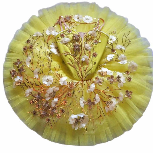 EM1217Y EMTUTU Professional Ballet Tutu Yellow Gold Platter Plate Tutu Dress Canary Fairy Performance Tutus Classical Ballet Costume For Women