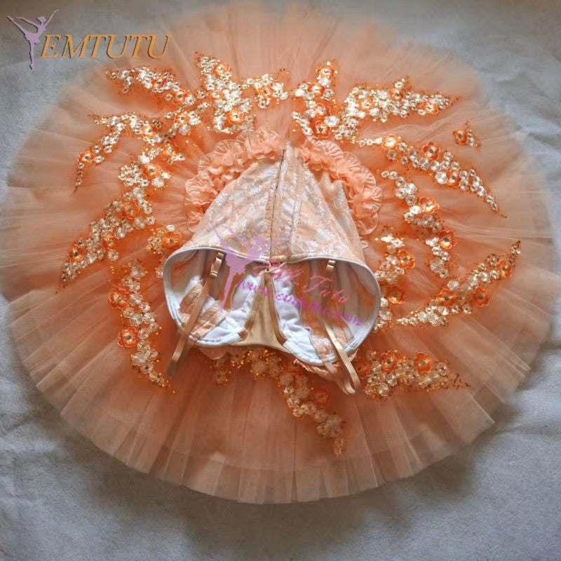 EM1217 EMTUTU Adult Nutcracker professional ballet tutus classical ballet costume for women orenge gold peach pink ballerina performance pancake tutu ballet dress