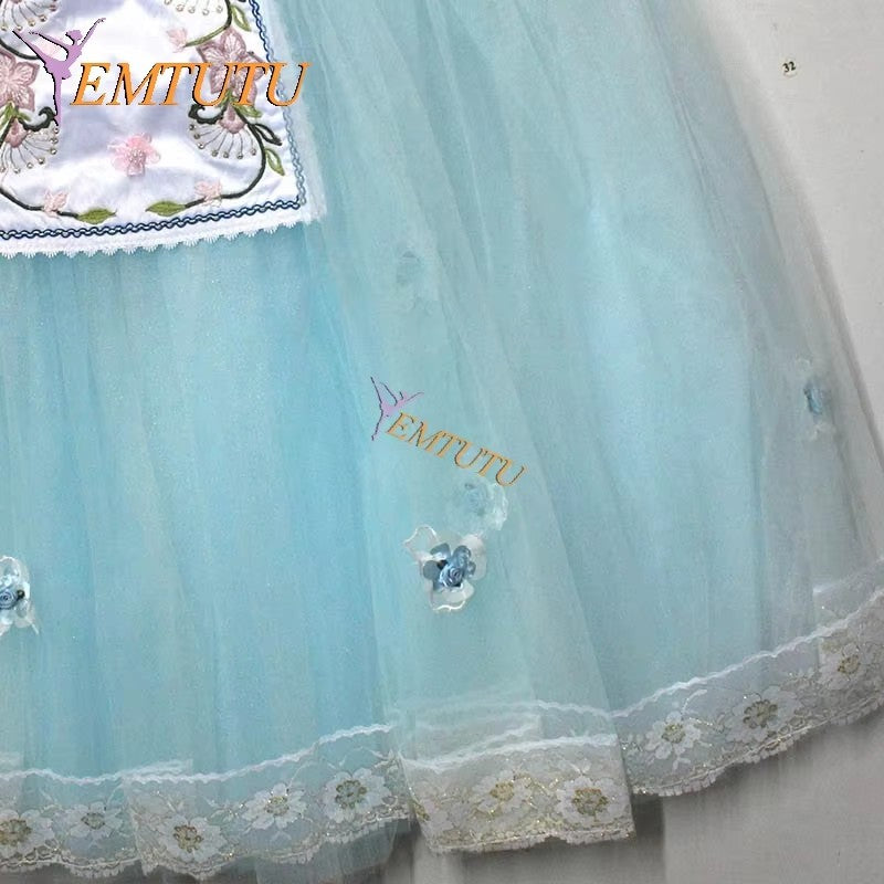 EM1299 EMTUTU Women Girls Professional Ballet Long tutu dress Blue romantic ballet tutu costume Adult ballet Stage Costume La Fille Mal Gardee