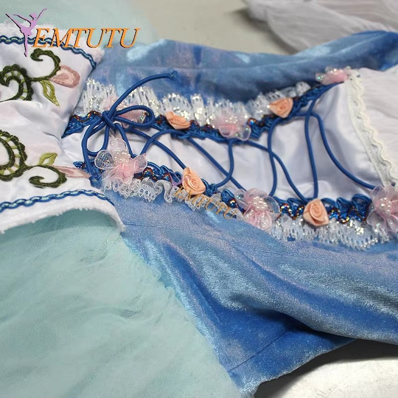 EM1299 EMTUTU Women Girls Professional Ballet Long tutu dress Blue romantic ballet tutu costume Adult ballet Stage Costume La Fille Mal Gardee