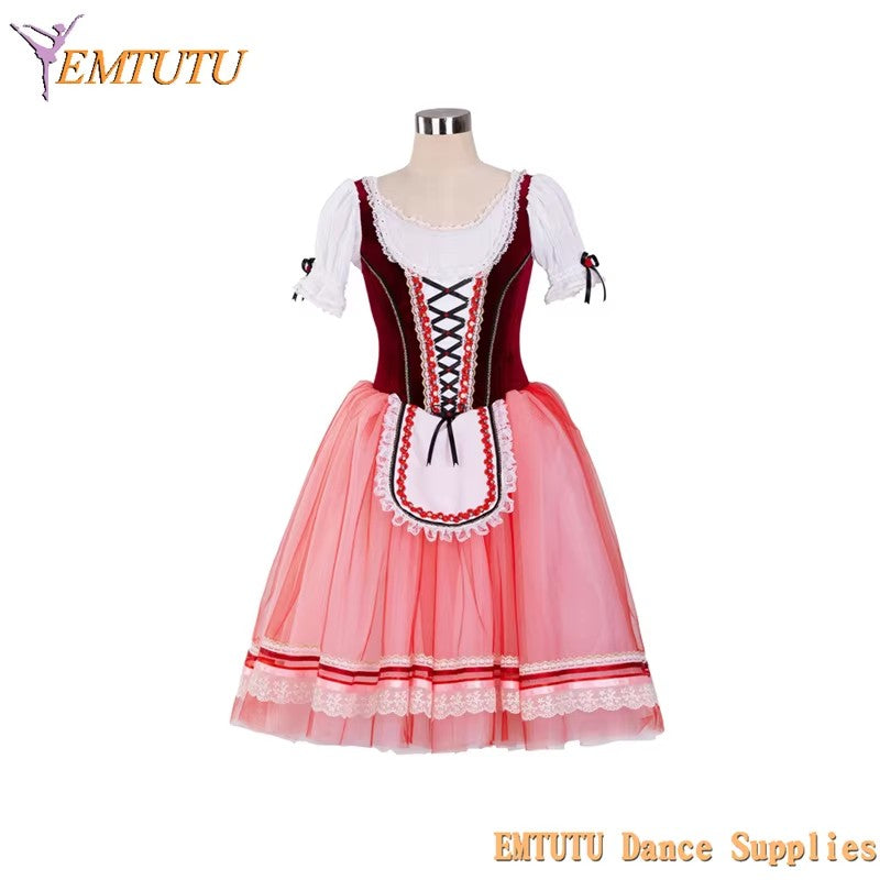 EM1385 EMTUTU Professional Ballet Long Tutu Dress Red Giselle Women Girls Ballet Tutu Soft Tulle Dress Peasant Variation