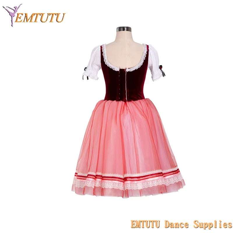 EM1385 EMTUTU Professional Ballet Long Tutu Dress Red Giselle Women Girls Ballet Tutu Soft Tulle Dress Peasant Variation