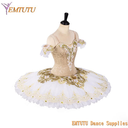 EM1388 Gold White Professional Ballet Stage Tutu Costume