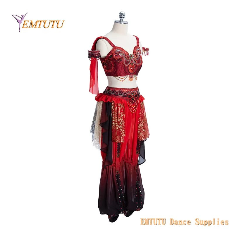 EM1421 EMTUTU Adult Child Professional Ballet Stage Costume La Bayadere Competition Ballet Attire Red Black Color Two Sets