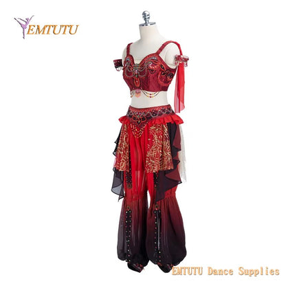 EM1421 EMTUTU Adult Child Professional Ballet Stage Costume La Bayadere Competition Ballet Attire Red Black Color Two Sets