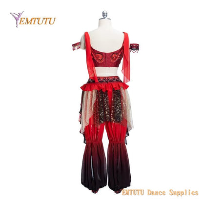 EM1421 EMTUTU Adult Child Professional Ballet Stage Costume La Bayadere Competition Ballet Attire Red Black Color Two Sets