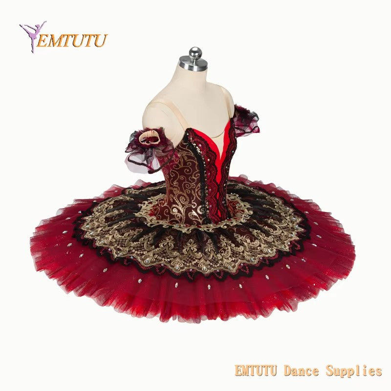 EM1422 EMTUTU Red Black Professional Ballet Tutu Costume Don Quixote Esmeralda Competition Performance Pancake Tutu Dress Adult