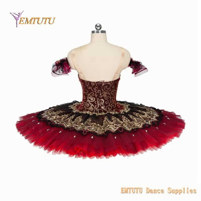 EM1422 EMTUTU Red Black Professional Ballet Tutu Costume Don Quixote Esmeralda Competition Performance Pancake Tutu Dress Adult