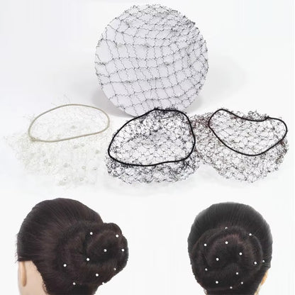 H011 EMTUTU Women Invisible Ballet Bun Cap with Pearl Black Brown Blond Ballet Hair Bun Cover Ballet Dance Skating Hairnet Accessories