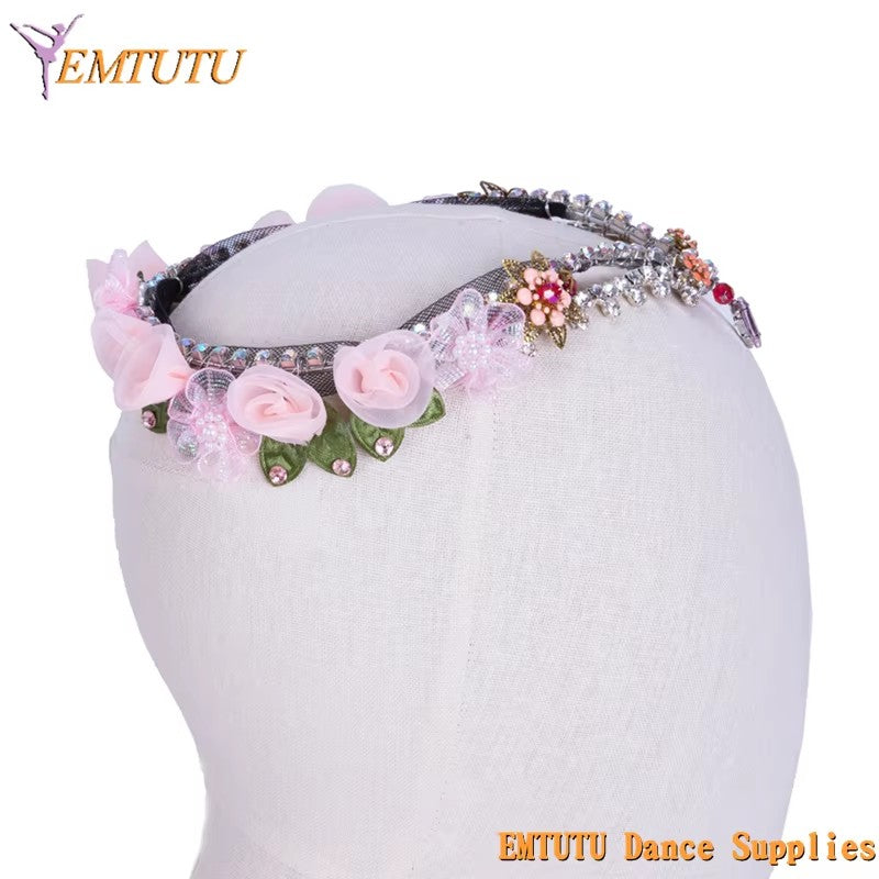 MD020 EMTUTU Fairy Professional Ballet Performance Headpiece Peach Pink Ballet Tiara Crown Diana and Acteon Competition Ballet Headwear