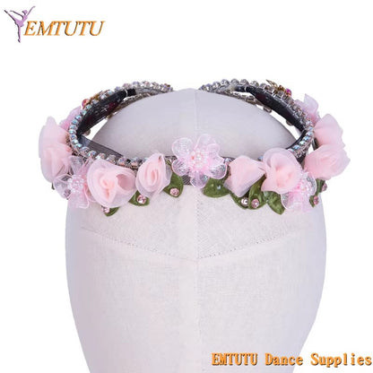 MD020 EMTUTU Fairy Professional Ballet Performance Headpiece Peach Pink Ballet Tiara Crown Diana and Acteon Competition Ballet Headwear