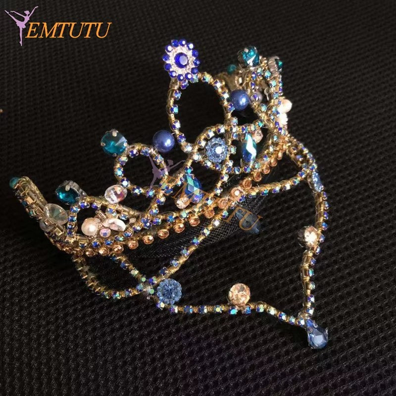 H228 EMTUTU Blue Bird Professional Ballet Tiara Hand Made Ballet Headpiece Ballet Crown Crystal Bead Ballet Headwear headdress Custom Made