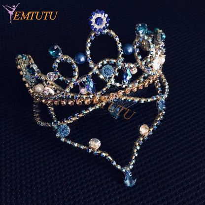 H228 EMTUTU Blue Bird Professional Ballet Tiara Hand Made Ballet Headpiece Ballet Crown Crystal Bead Ballet Headwear headdress Custom Made