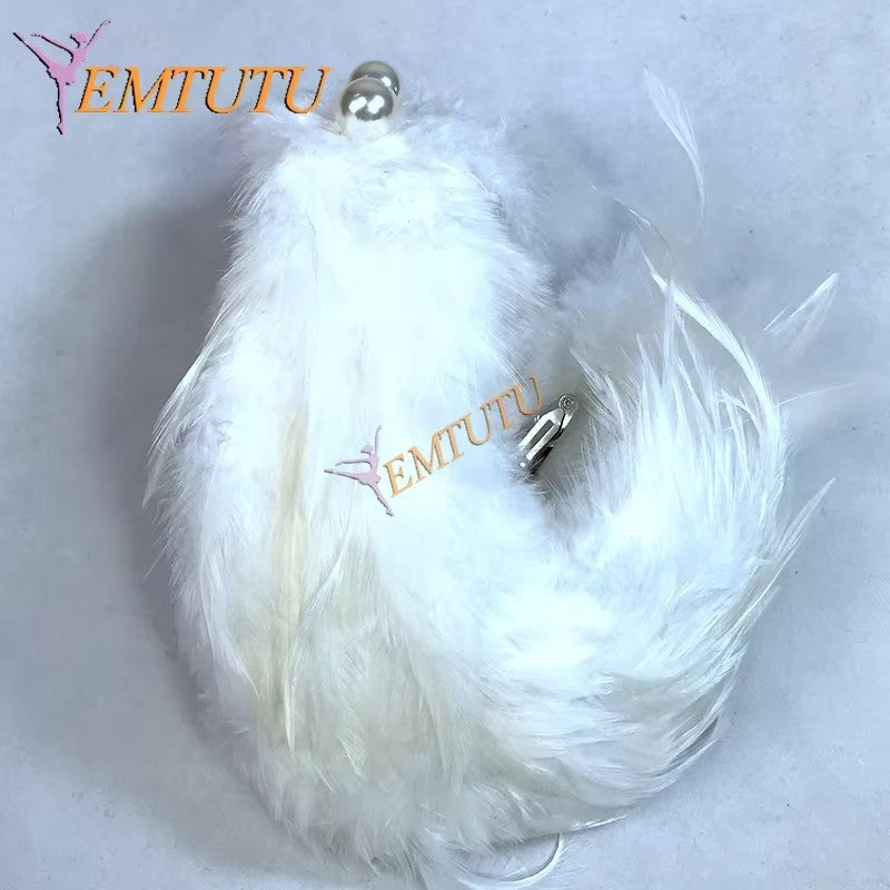 LA117 EMTUTU White Feather Swan Lake Ballet Headwear,Pearl Decor Nutcracker Ballet Headpiece,Hand Made Hair Accessory