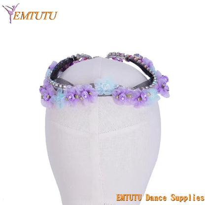 MD012 EMTUTU Lilac Fairy Professional Ballet Headpiece Beaded and Flowers Ballet Headdress Ballet Crown Tiara For Performance for Adult Child