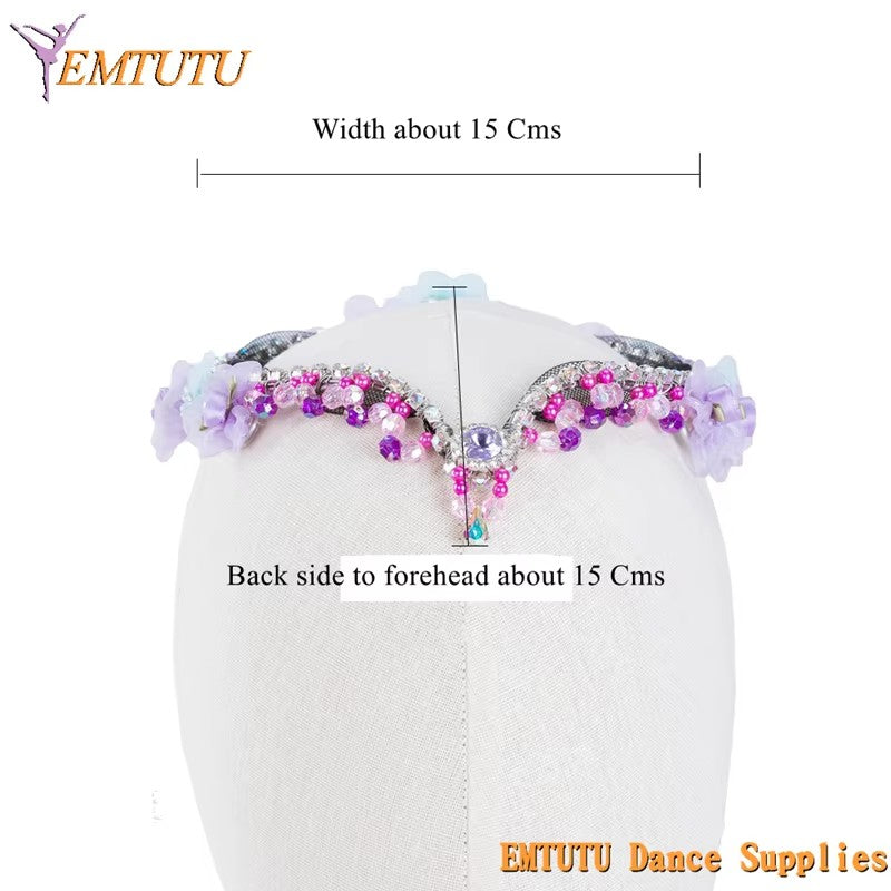 MD012 EMTUTU Lilac Fairy Professional Ballet Headpiece Beaded and Flowers Ballet Headdress Ballet Crown Tiara For Performance for Adult Child