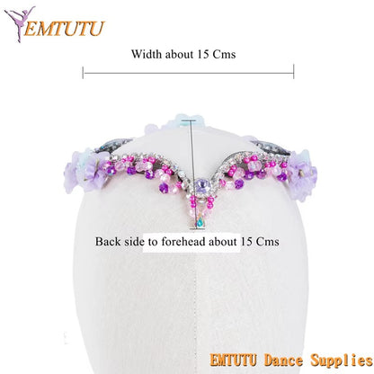 MD012 EMTUTU Lilac Fairy Professional Ballet Headpiece Beaded and Flowers Ballet Headdress Ballet Crown Tiara For Performance for Adult Child