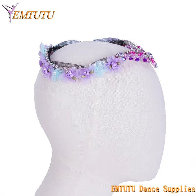 MD012 EMTUTU Lilac Fairy Professional Ballet Headpiece Beaded and Flowers Ballet Headdress Ballet Crown Tiara For Performance for Adult Child