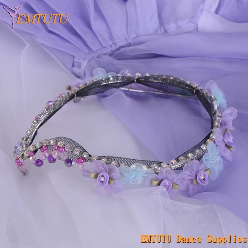 MD012 EMTUTU Lilac Fairy Professional Ballet Headpiece Beaded and Flowers Ballet Headdress Ballet Crown Tiara For Performance for Adult Child