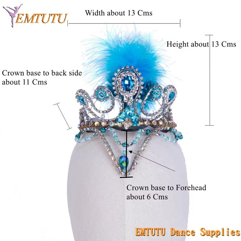 MD014 EMTUTU Blue Bird Ballet Headpiece Feather and Beads Ballet Tiara Handmade Blue Silver Ballet Stage Performance Ballet Crown Custom Made