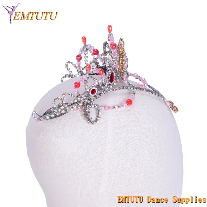 MD017 EMTUTU Pink Professional Ballet Tiara Women Adult Sleeping Beauty Handmade Ballet Headpiece Girls YAGP Performance Ballet Crown