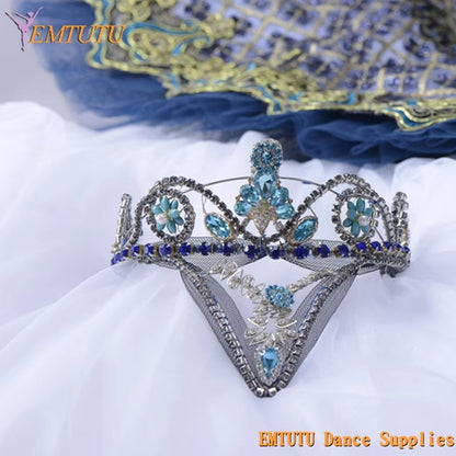 MD018 EMTUTU Blue Bird Ballet Headpiece Adult Child Performance Ballet Headdress Silver Blue Stage Competition Ballet Tiara Dance Crown