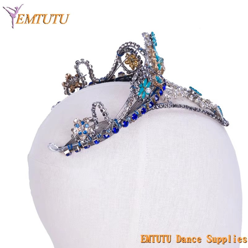 MD018 EMTUTU Blue Bird Ballet Headpiece Adult Child Performance Ballet Headdress Silver Blue Stage Competition Ballet Tiara Dance Crown