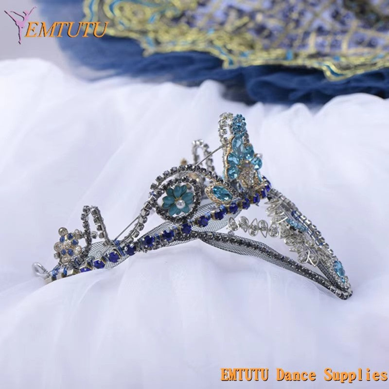 MD018 EMTUTU Blue Bird Ballet Headpiece Adult Child Performance Ballet Headdress Silver Blue Stage Competition Ballet Tiara Dance Crown