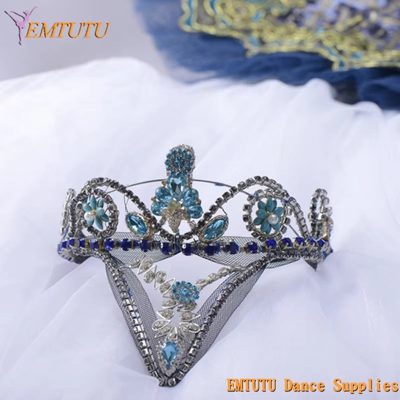 MD018 EMTUTU Blue Bird Ballet Headpiece Adult Child Performance Ballet Headdress Silver Blue Stage Competition Ballet Tiara Dance Crown